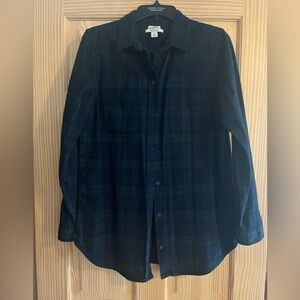 LL Bean Blue and Green Plaid Relaxed Fit Long Sleeve Button‎ Down Shirt Size Med
